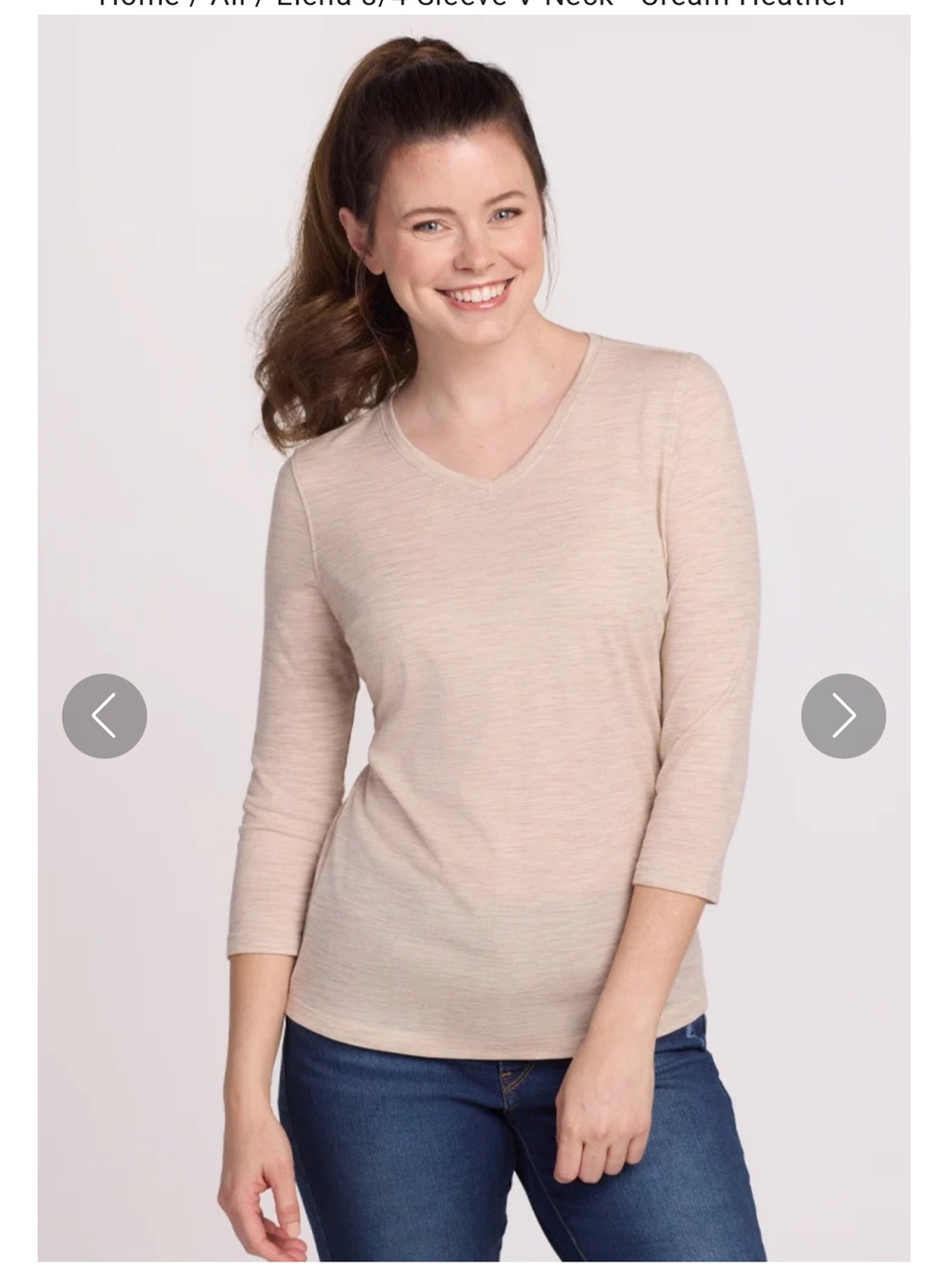 Woolx Elena 3/4 Sleeve V Neck Long Sleeve Shirt Merino Blend Wool Medium
